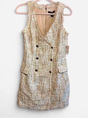 Forever 21 Metallic Beige Tweed Double-Breasted Shift Dress